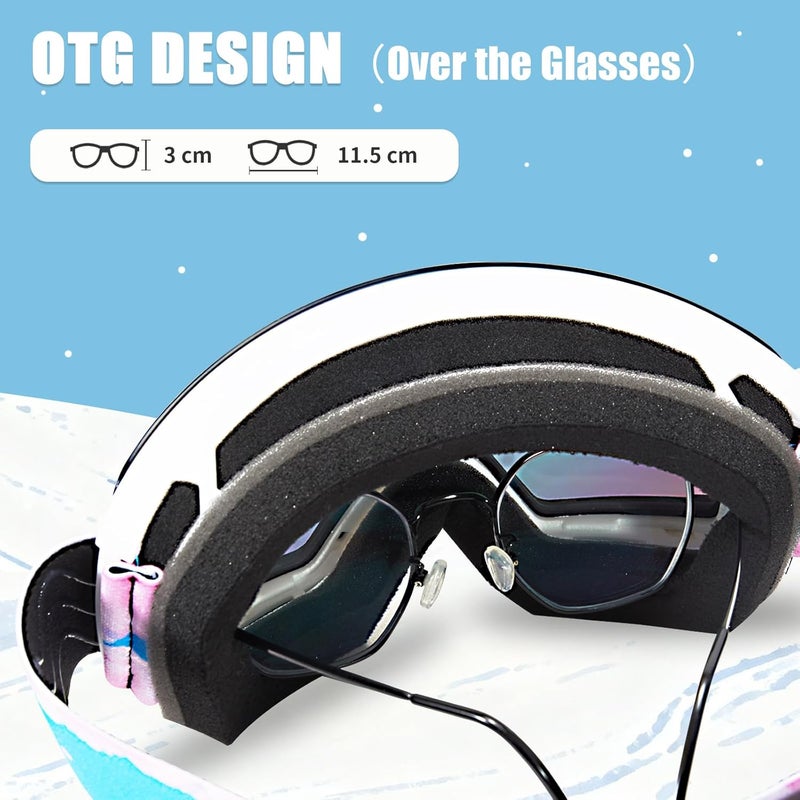 MXJ Gear Kids Ski Goggles,OTG Snowboard Goggles for Boys Girls,Anti-Fog UV400 Snow Goggles for Sking & Winter Outdoor Sport - Image 5